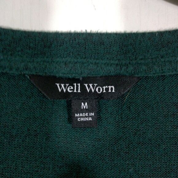 Well Worn Womens Sz Med Shirt Pullover Long Sleeve V-Neck Soft Knit Dark Green - Picture 5 of 6